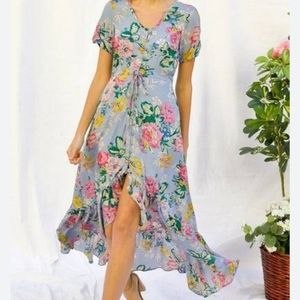 Unique vintage high low 1940s style floral midi/maxi dress